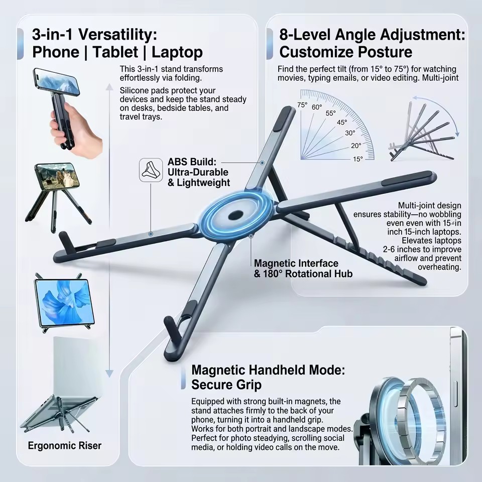 Laptop Ergonomic Accessories - Taşınabilir Manyetik Telefon Tutucu ve Selfie