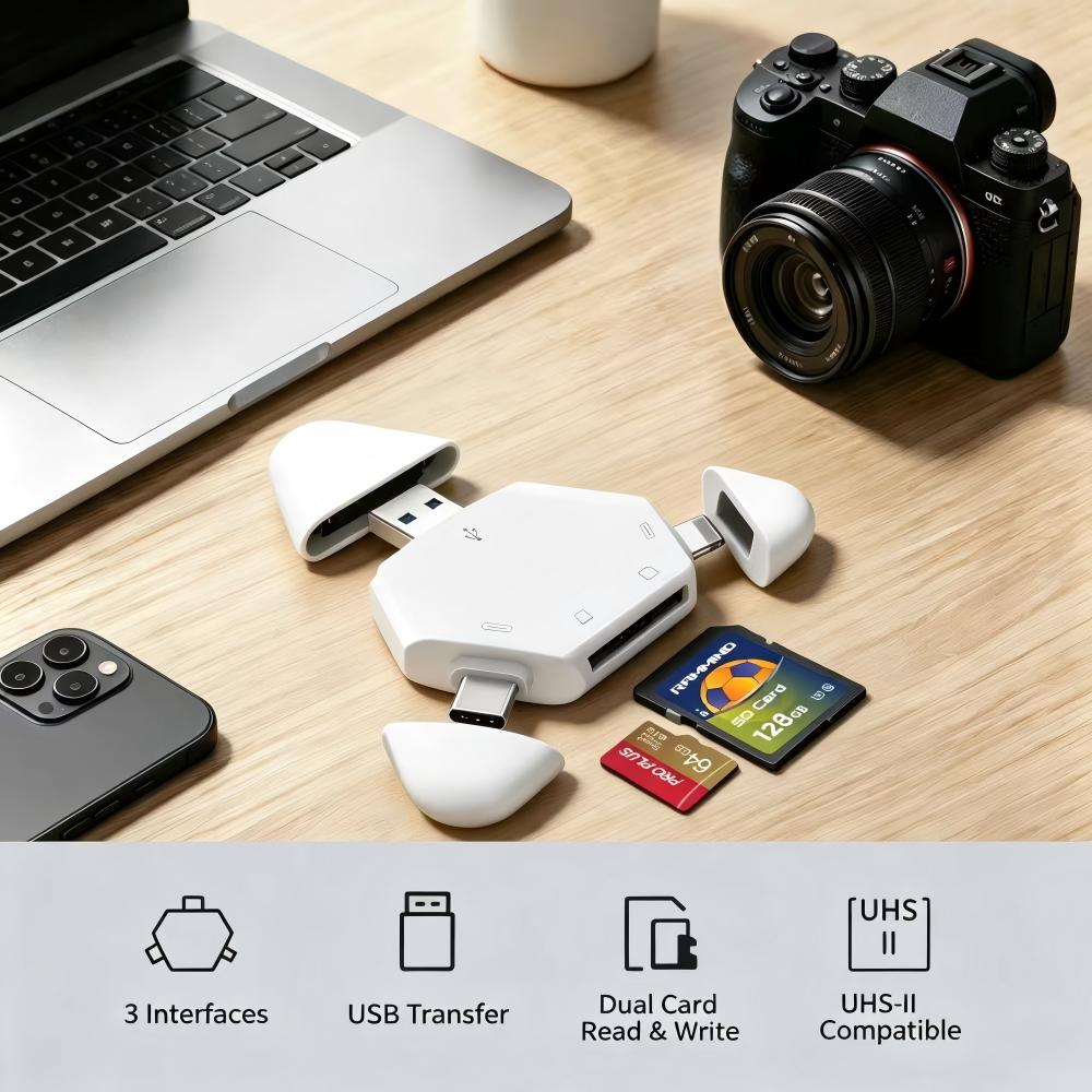 Laptop Ergonomic Accessories - 3'ü 1 Arada Hafıza Kartı Okuyucu,