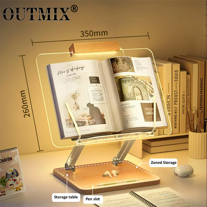 Laptop Ergonomic Accessories - Ahşap Okuma Standı, Işıklı Şeffaf Akrilik