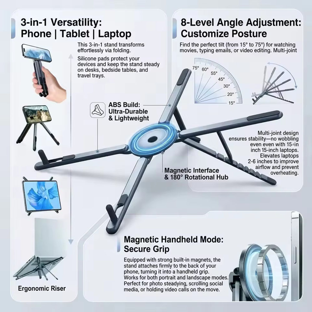 Laptop Ergonomic Accessories - Taşınabilir Manyetik Telefon Tutucu ve Selfie
